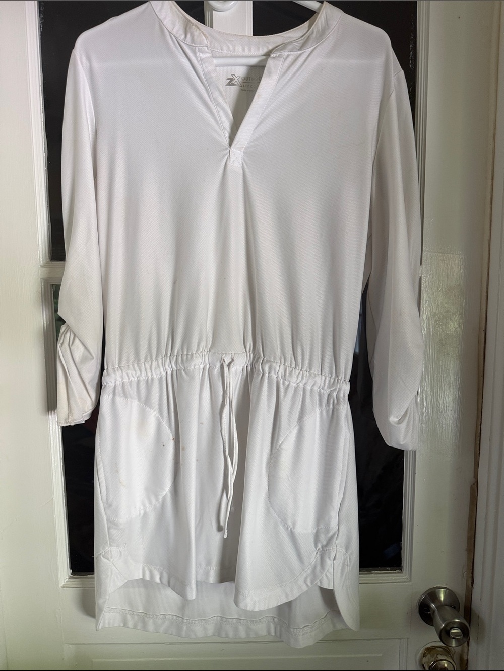 ZeroXposur White Women's Swim Tunic with Drawstring Waist and Pockets
